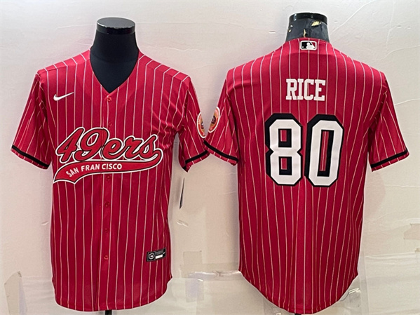 Men's San Francisco 49ers #80 Jerry Rice Red With Patch Cool Base Stitched Baseball Jersey